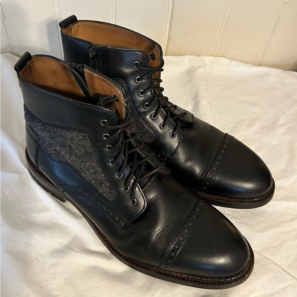 Johnston & Murphy Fullerton Mixed Media Cap-Toe Boots- Black-Size 10